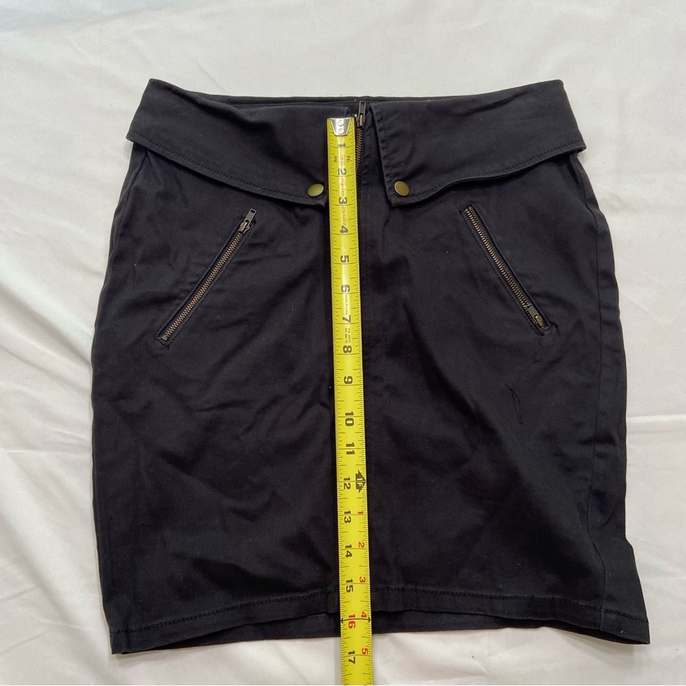 Vintage Bongo Black Zip Front Mini Skirt Size 7 Moto Utility Y2K Stretch - Picture 5 of 6